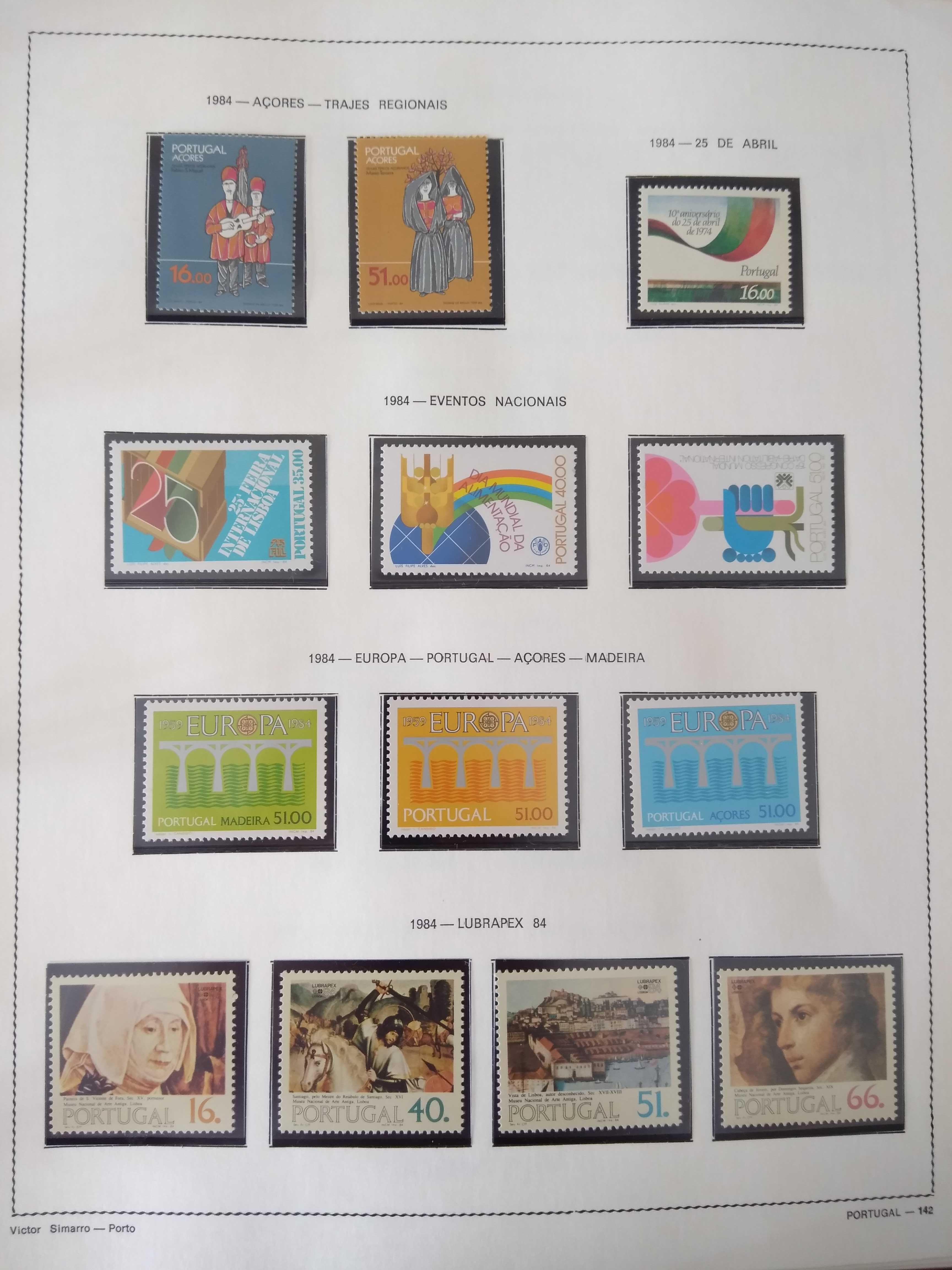 Fantástica coleção de selos de Portugal de 1980 a 1988