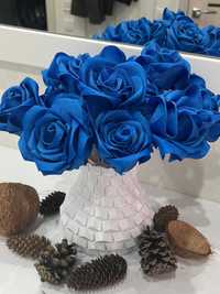синие цветы из атласной ленты