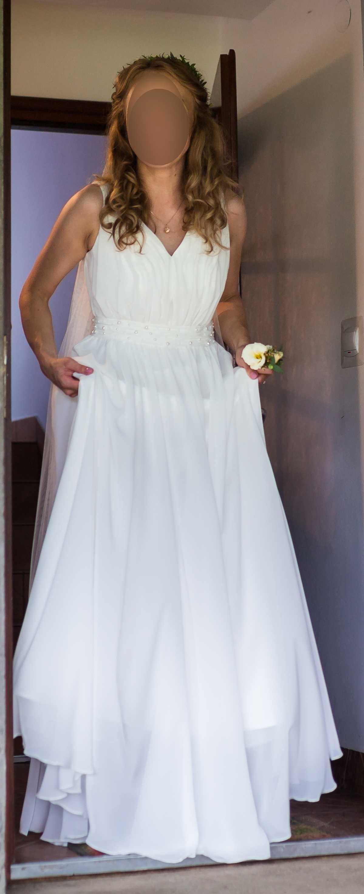 Muślinowa suknia ślubna, rozmiar 38