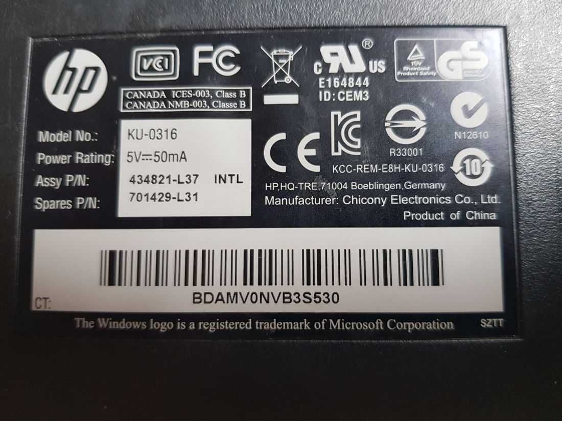 Hewlett-Packard klawiatura membranowa HP KU-0316 QWERTY  USB