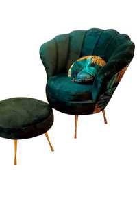 RATY fotel krzesło muszelka tapicerowana muszla GLAMOUR kubełkowy NOWY