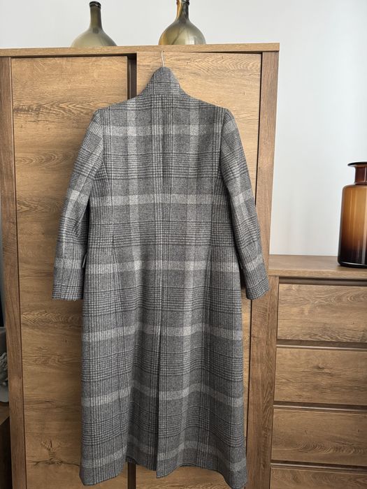 Довге двобортне пальто в клітинку на основі вовни від Massimo Dutti