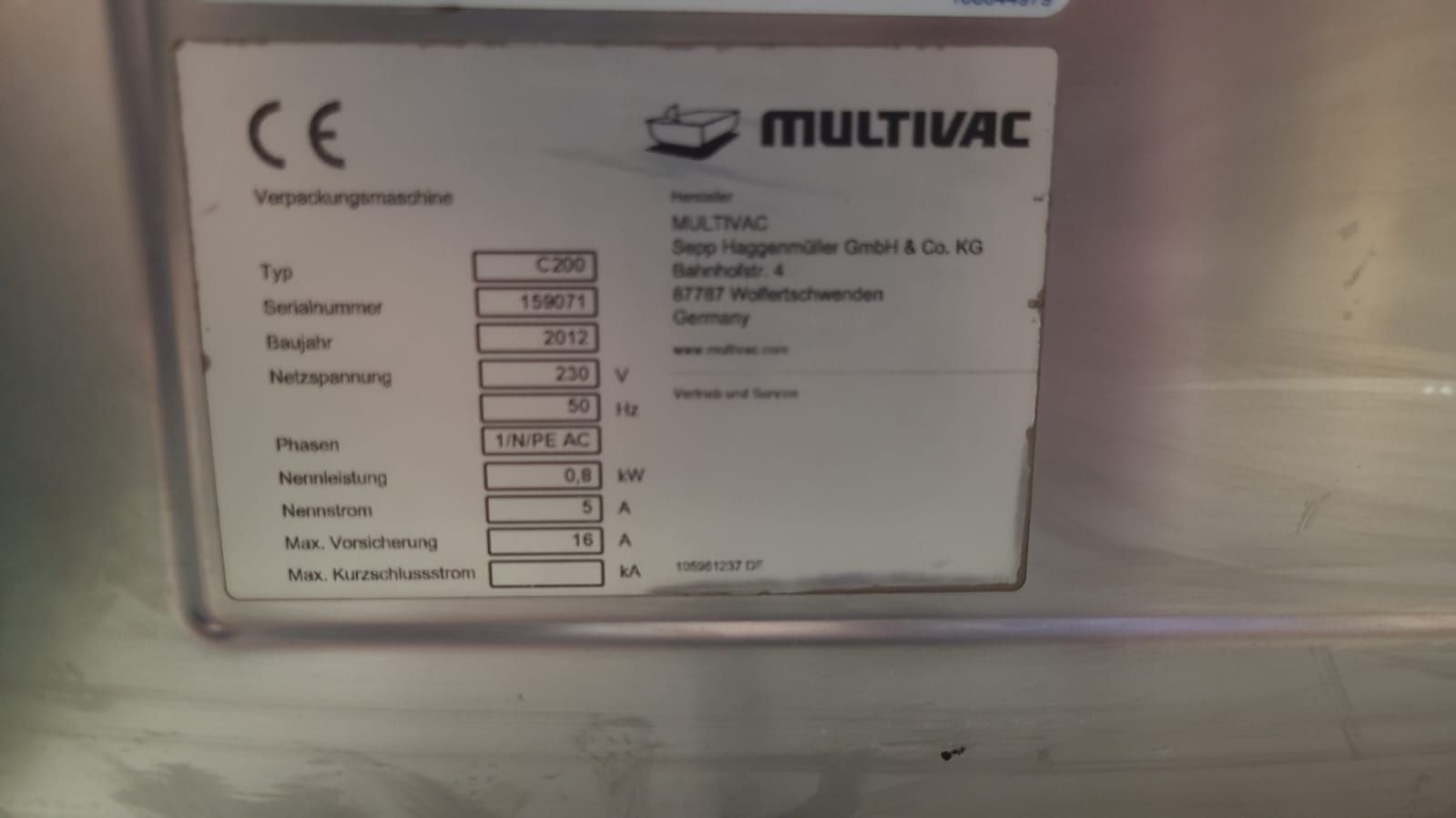 Maszyna pakująca Multivac,komorow C200a Busch próżniowa