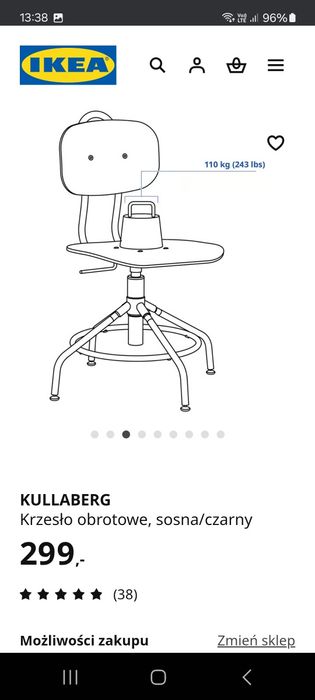 Krzesło Ikea Kullaberg w bardzo dobrym stanie