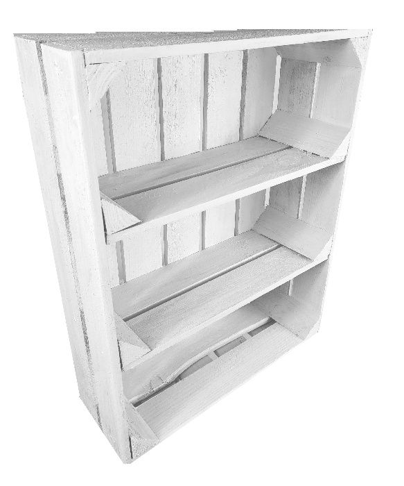 Skrzynka biała drewniana jedynka na owoce z dwoma półkami na meble