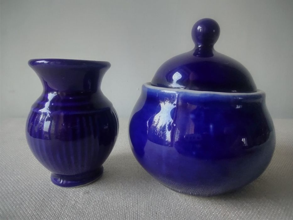 Ceramika Bolesławiec Wolanin cukiernica wazonik kobalt kolekcja PRL