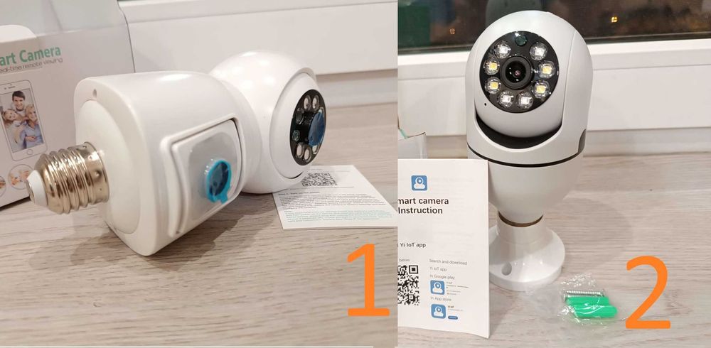 Камера в патрон Е27, 4MP 2 об. ICSEE и 2MP HD YI IoT чи V360 Pro НОВА