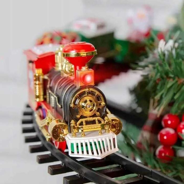 Новорічний поїзд Санти 60 см + рейки.Кріпиться на ялинку.Дропшипінг.