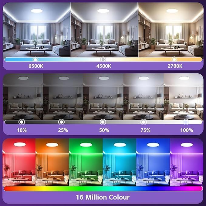 Taipow Inteligentna Lampa Sufitowa LED z Pilotem RGB 30W 2200LM