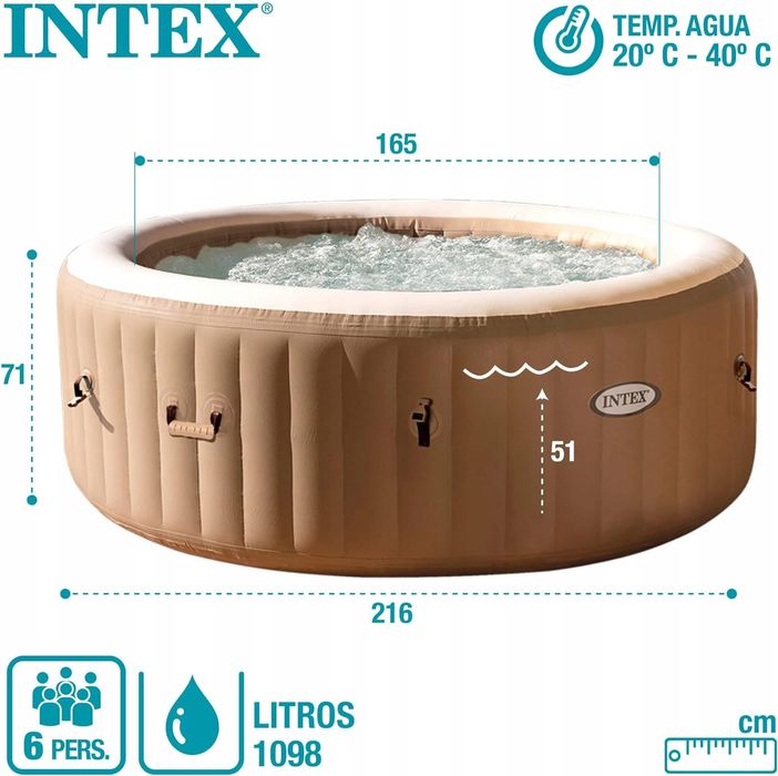 Basen Z Hydromasażem Nadmuchiwany Okrągły Intex Pure Spa Sahara 6 os.