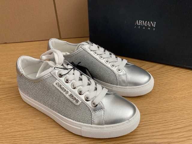 ARMANI JEANS włoskie trampki buty srebrne NOWE OKAZJA !