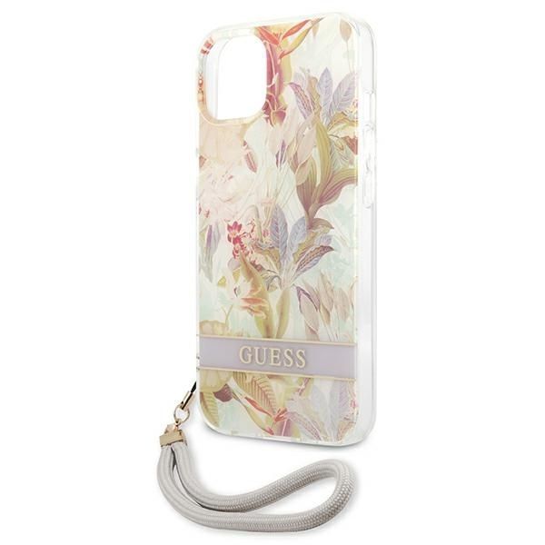 Guess Guhcp13Shflsu Etui iPhone 13 Mini Fioletowy z Kwiatowym Paskiem