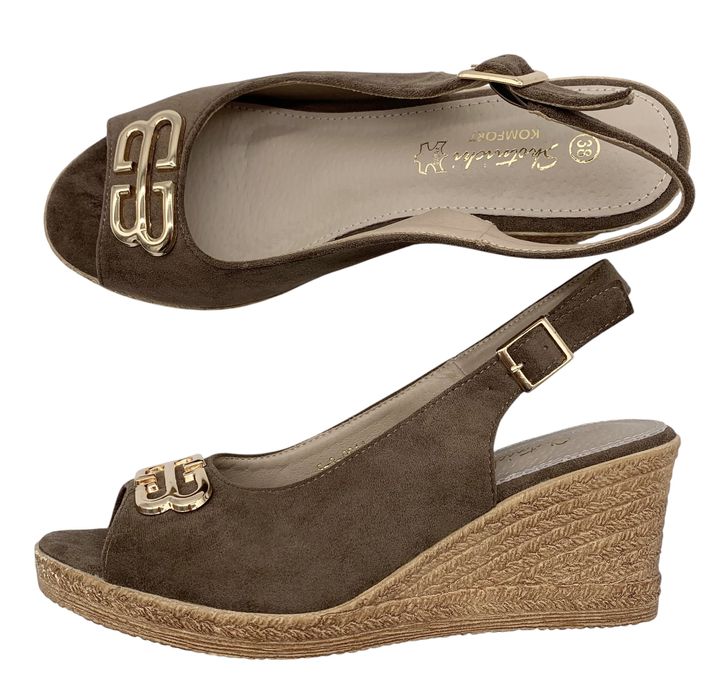 Sandały damskie na koturnie brązowe espadryle 39 Ellen cappuccino