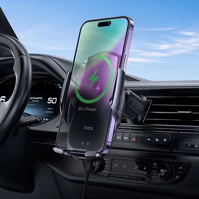 Автодердатель с беспроводной зарядкой HOCO CA202 Plus в воздуховод 15W