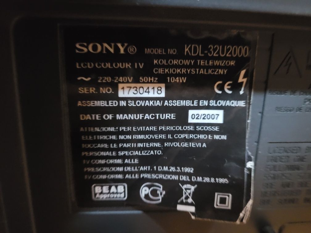 Telewizor Sony KDL 32U2000 LCD.