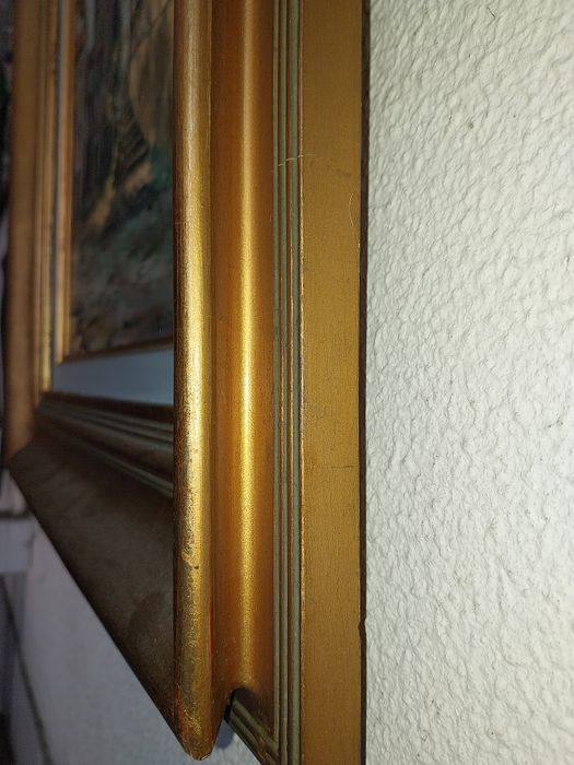 Quadro antigo talha dourada com candeeiro