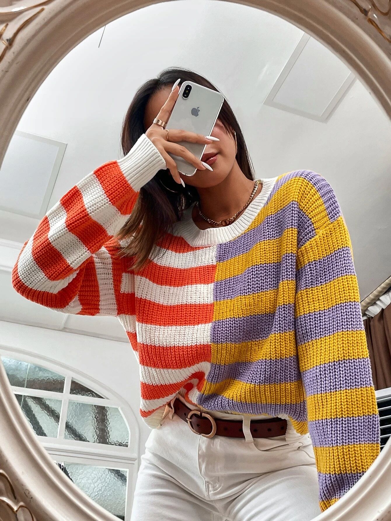 Sweter damski casual w paski wielokolorowy L 40