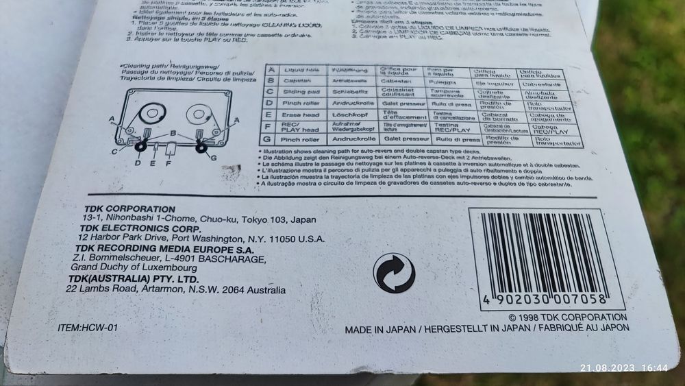Kaseta czyszcząca magnetofonowa z płynem, NOWA TDK HCW-01 Japońska