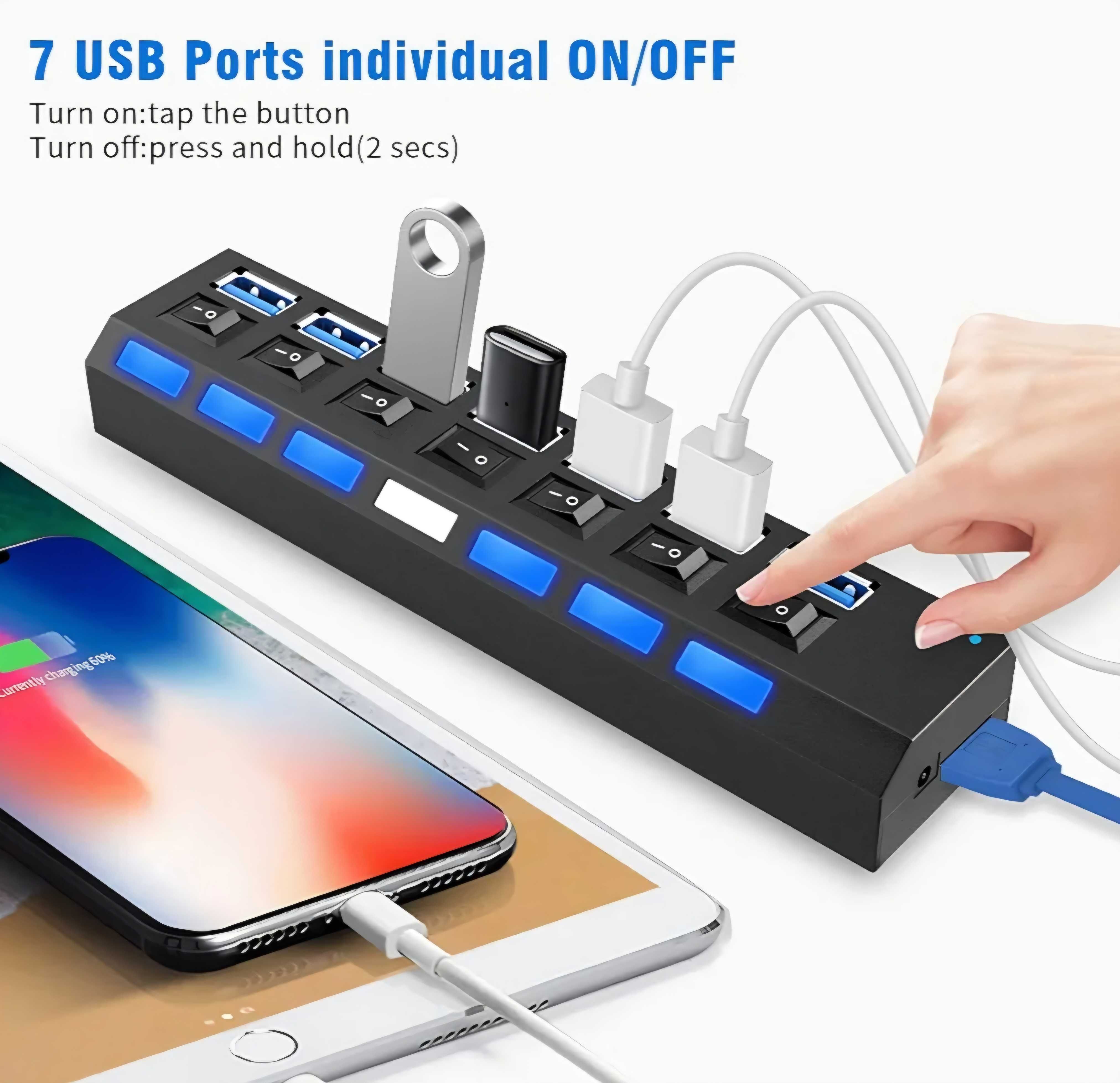 HUB USB rozdzielacz 7 portów USB-A rozgałęźnik USB 3.0 5Gbps