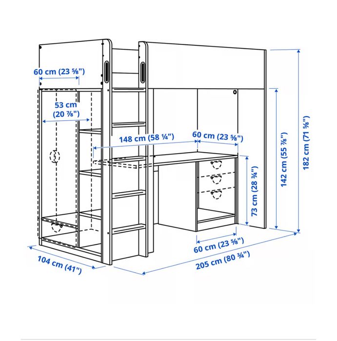 Łóżko piętrowe z biurkiem SMASTAD