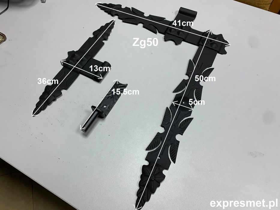 Zawias drzwiowy kuty narożny 50cm Zawias garażowy 6 elem.haki komplet