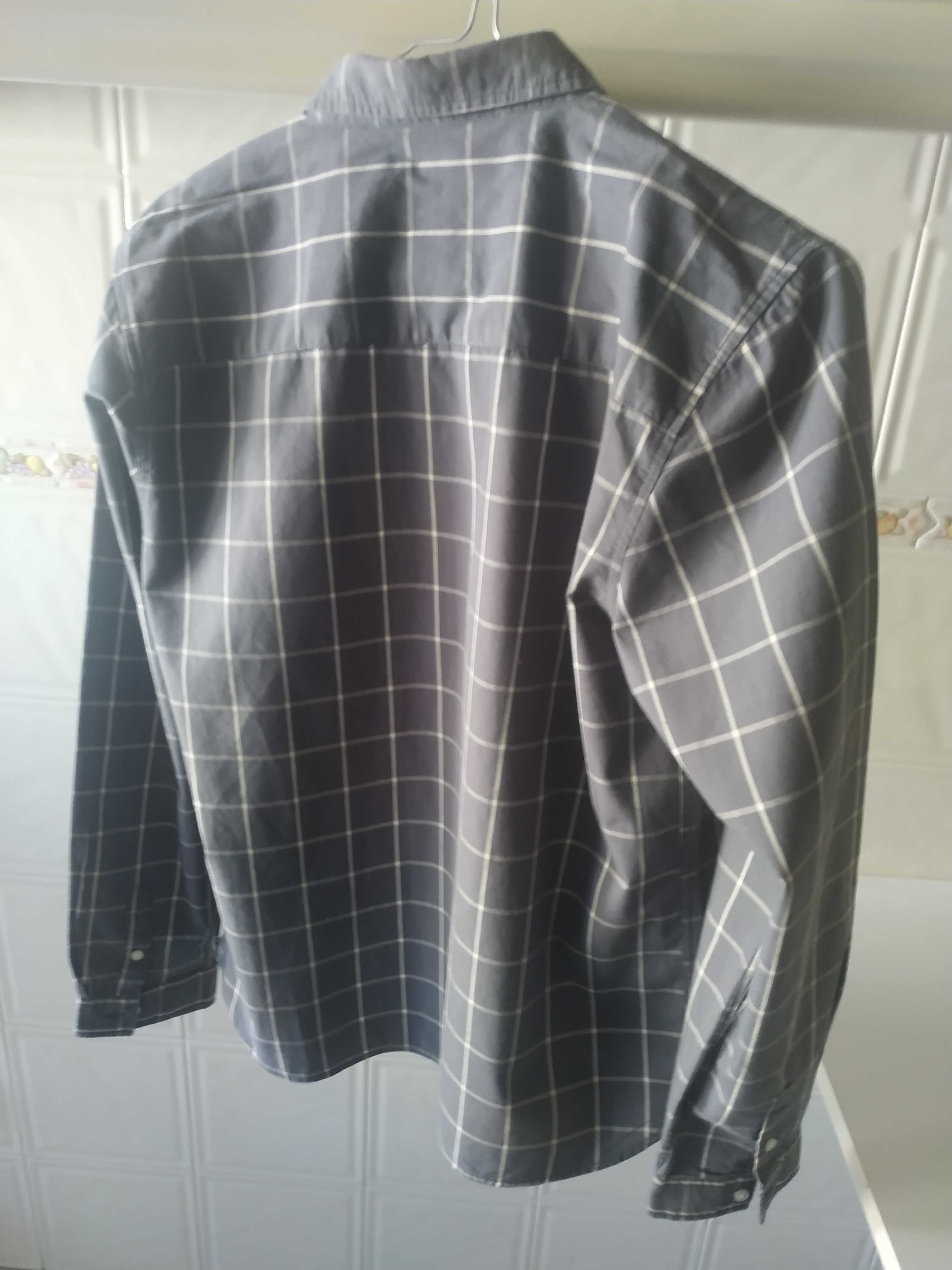 Camisa algodão xadrez cinzento, usada com pouco uso - 14-15 anos