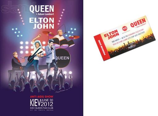 Плакат, постер Queen, Elton John + пригласительный билет