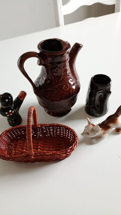 Mix bibeloty dzbanek kubek koszyk lisek ptaszek ceramika
