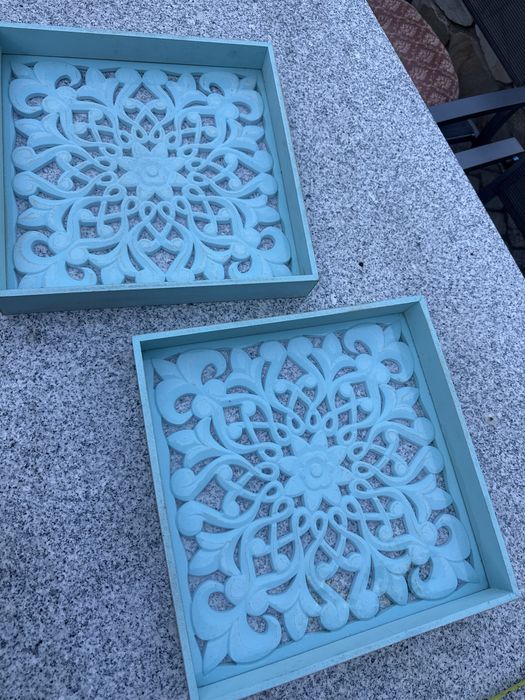 Taca ażurowa 2 tace z plyty drewnianej i szkla