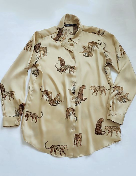 Шовкова сатинова блуза сорочка з леопардами Zara оригінал