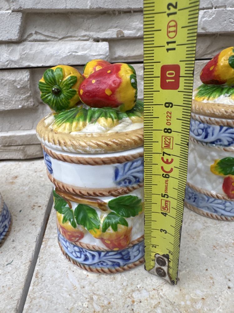 4 ceramiczne pojemniczki recznie malowane PRL pojemnik