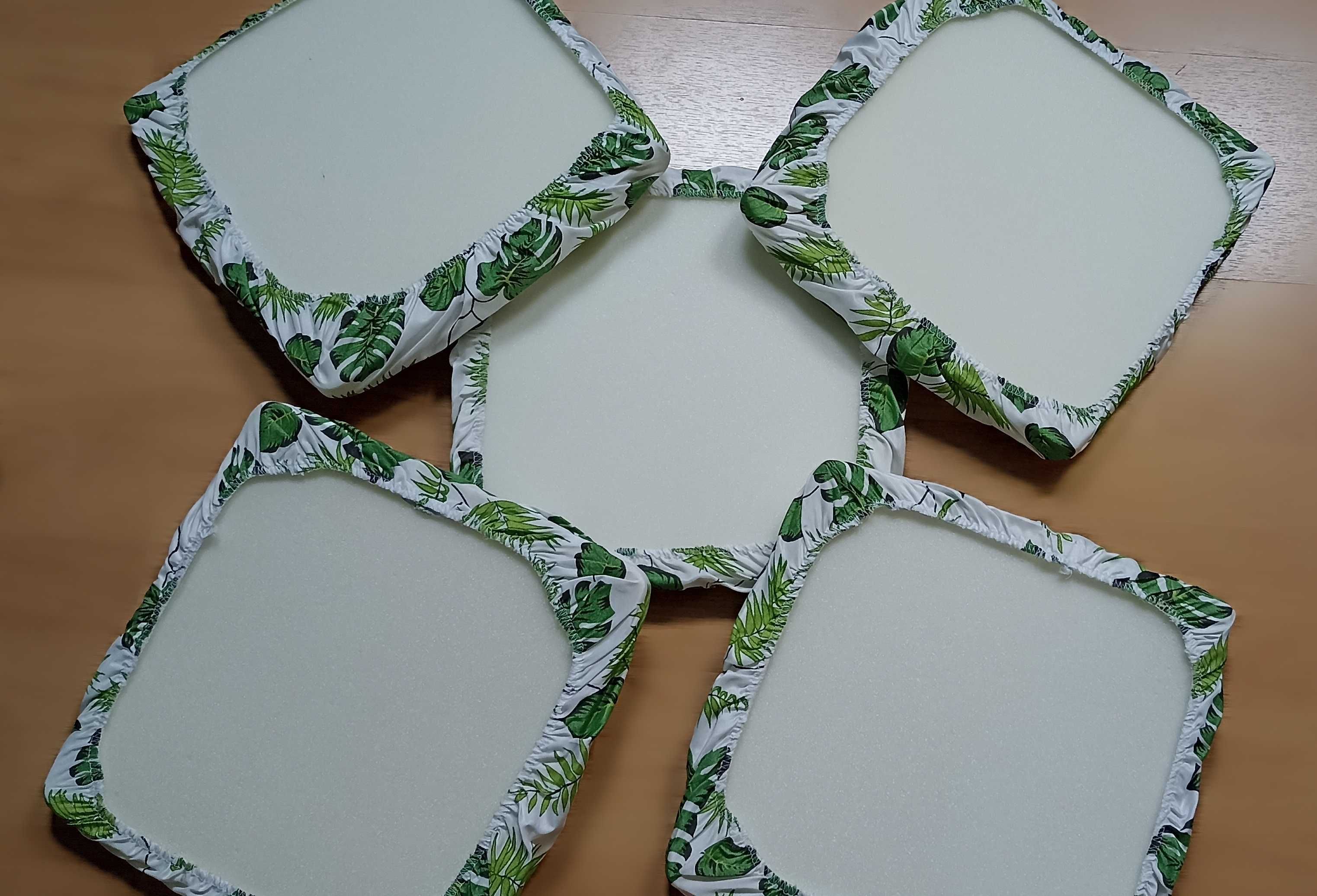 Nowe pokrowce 5szt na taborety 30x30 liście zielone