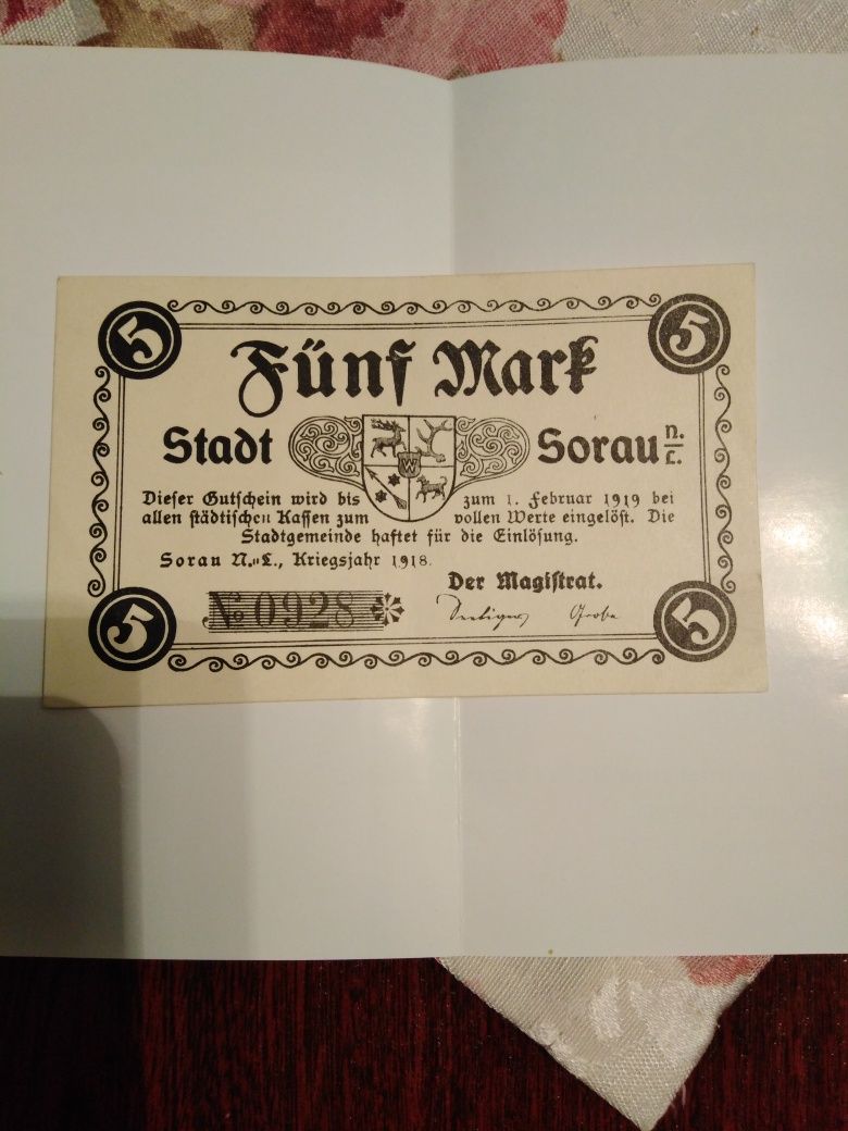 Banknot zastępczy miasta Sorau  1918