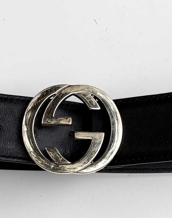 Pasek Czarny Gucci 77 cm Złota Klamra Czerń