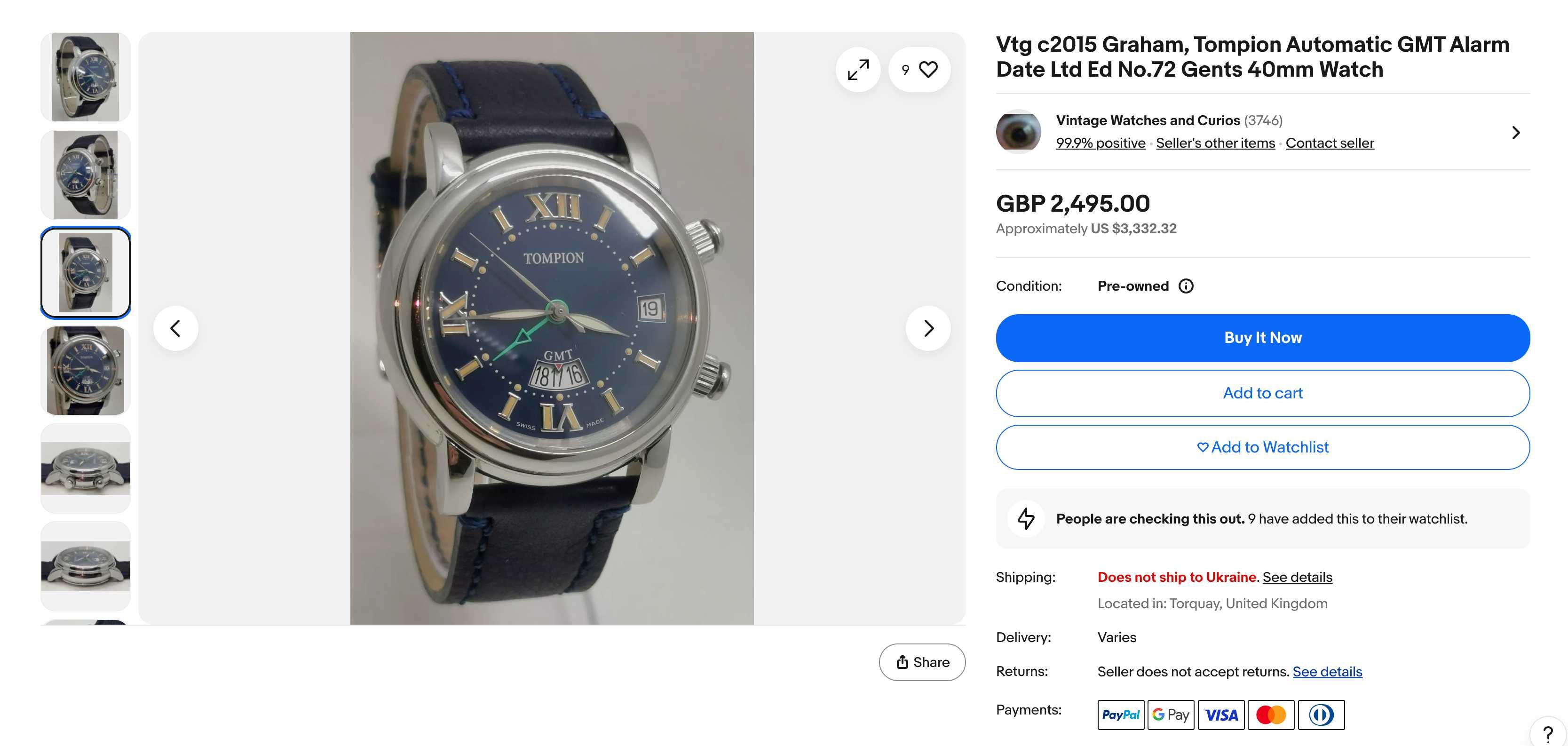 Чоловічий годинник Tompion (Graham) Automatic GMT Alarm 40.5mm Swiss