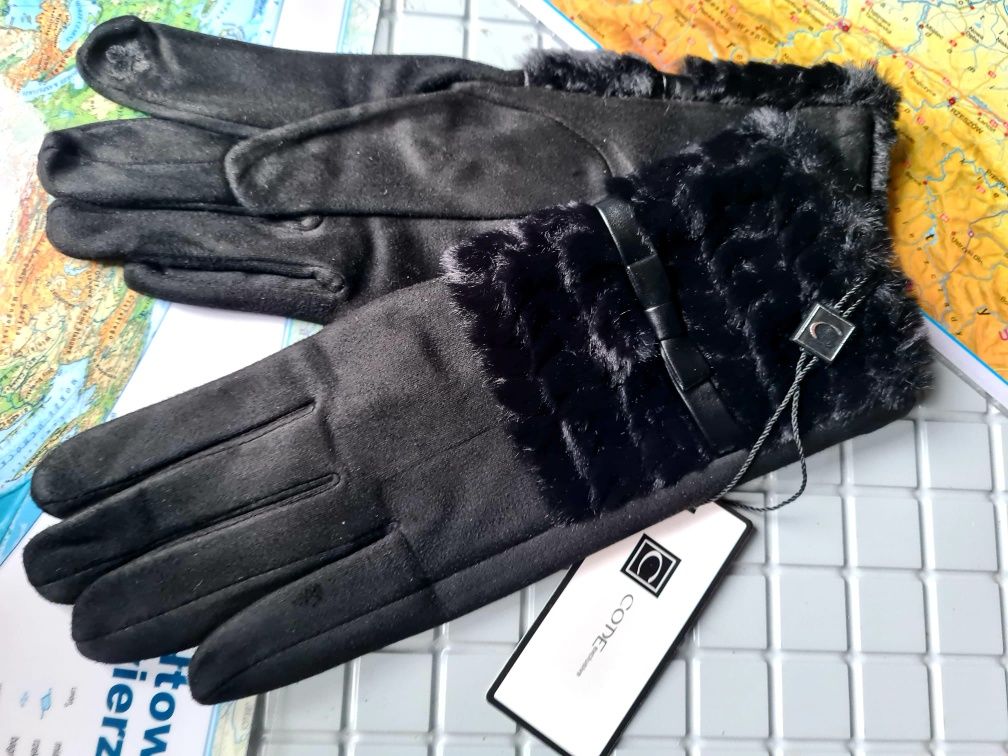 Nowe modne ocieplane rękawiczki zimowe damskie marki Code czarne