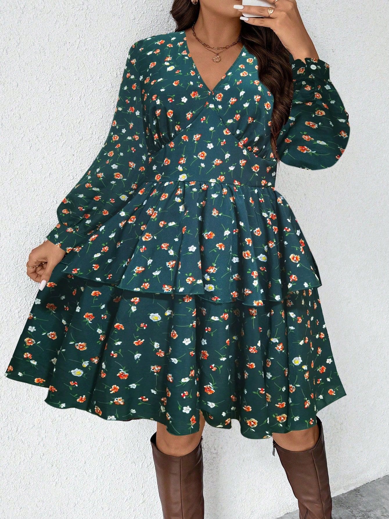 Sukienka Midi Warstwowa Rozkloszowana Boho W Kwiaty Casual Shein Xxl