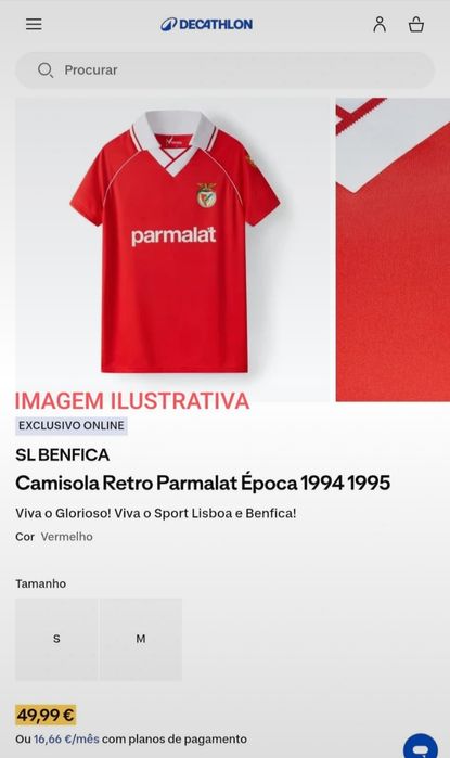 camisola Benfica 1995 - tamanho XL