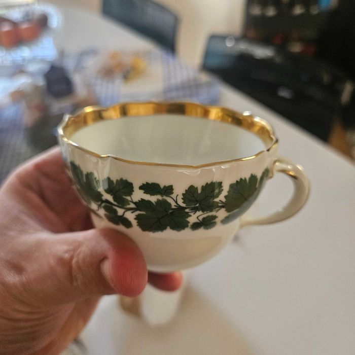 Trio sniadaniowe Miśnia wzór liście winogron ze złoceniami