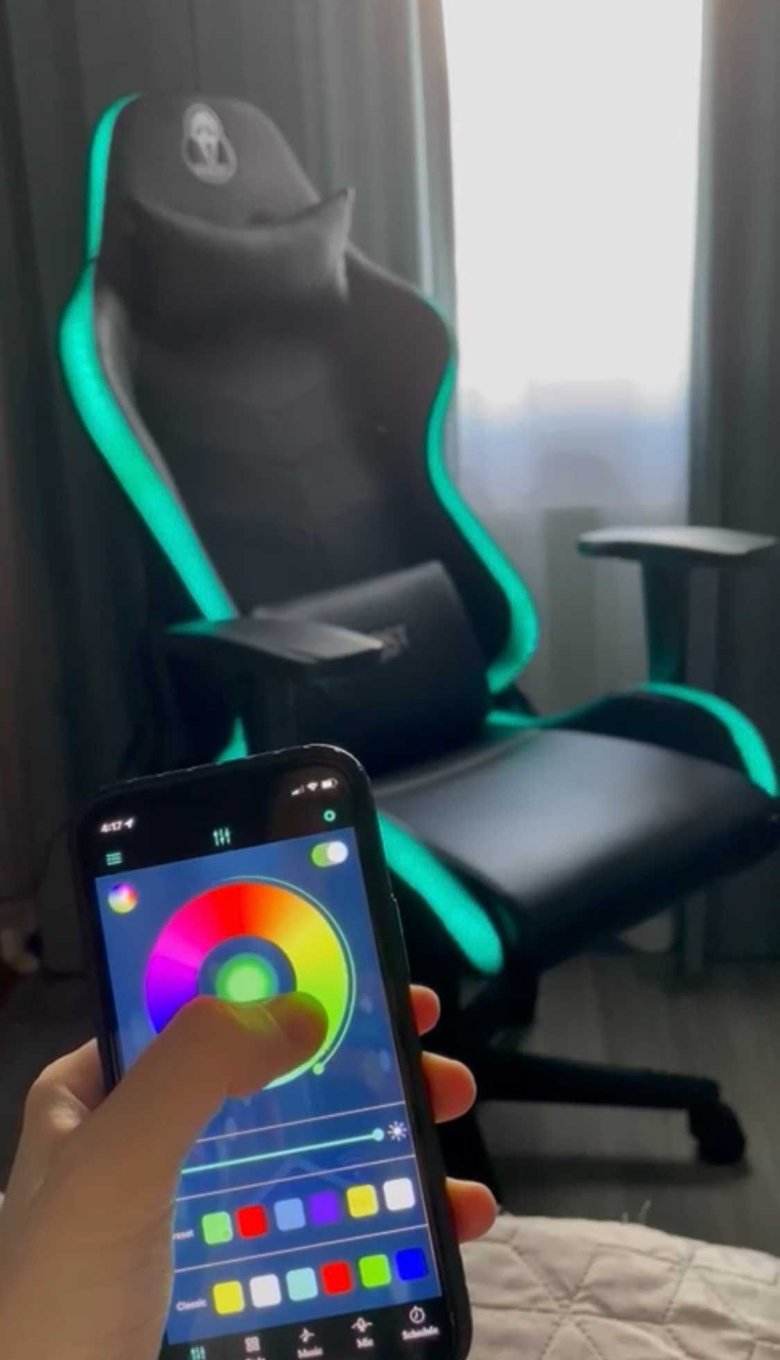 Gaming chair with RGB LED lights, app-controlled — excellent condition