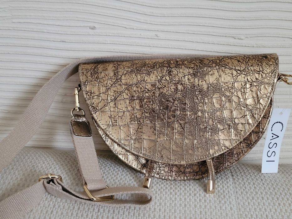 Nowa torebka CASSI włoska skórzana złota listonoszka