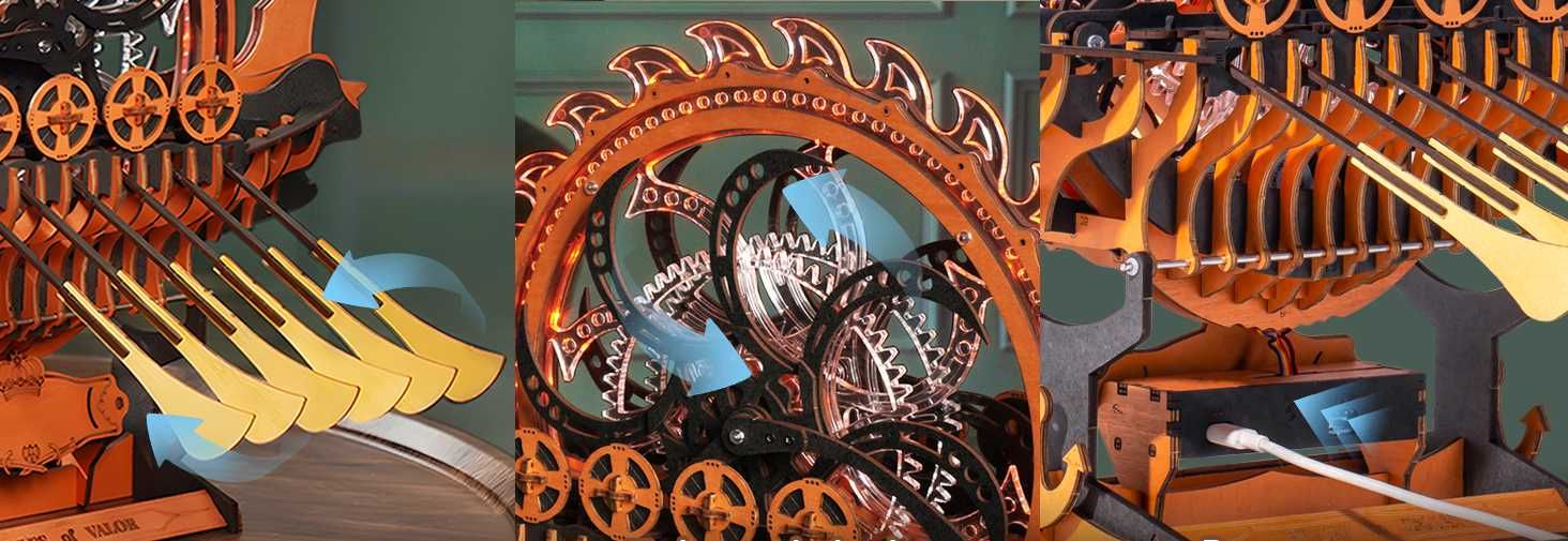 Drewniane Puzzle 3D Statek Wikingów ROKR Robotime Dragon Ship DIY