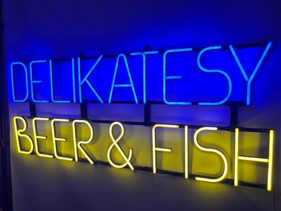 Неонова вивіска "Delicatesy Beer&Fish" багатокольорова, 1060*440 мм