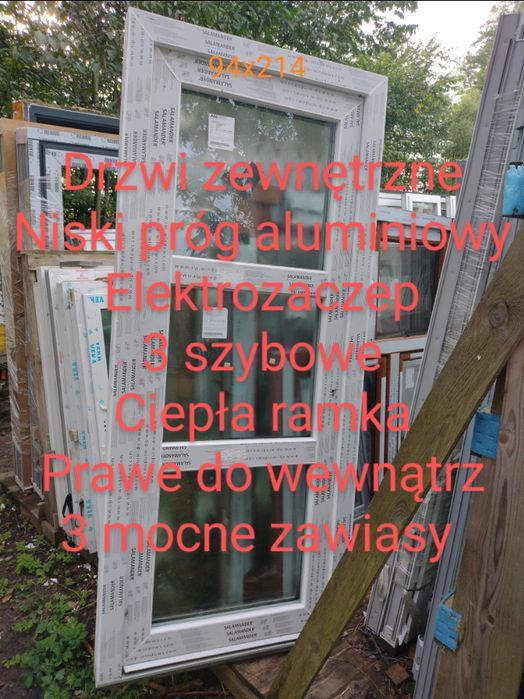 Drzwi zewnętrzne 93x205 Elektrozaczep niski próg aluminiowy 50%ceny