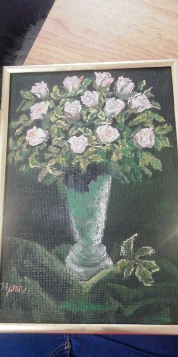 obraz recznie malowany Ciezak z 2002 roku. Rozmiar z ramą: 30x21cm.