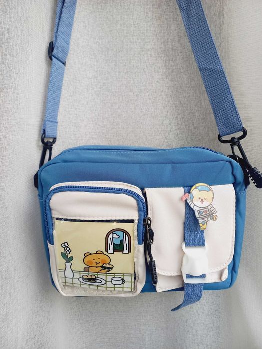 Сумка зі значками, аніме стиль Kawaii Y2K зелена, чорна, блакитна, беж