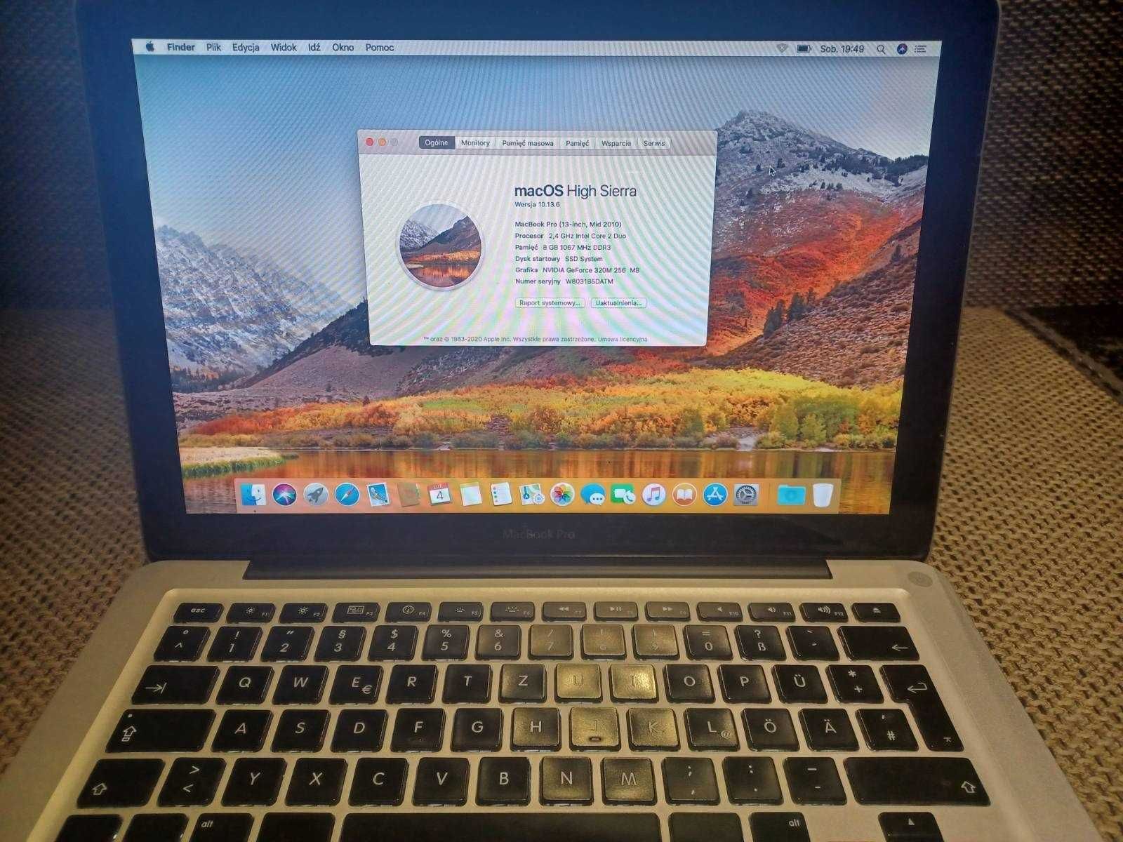 Apple Macbook Pro 13" mid 2010, 8GB RAM, bez dysku