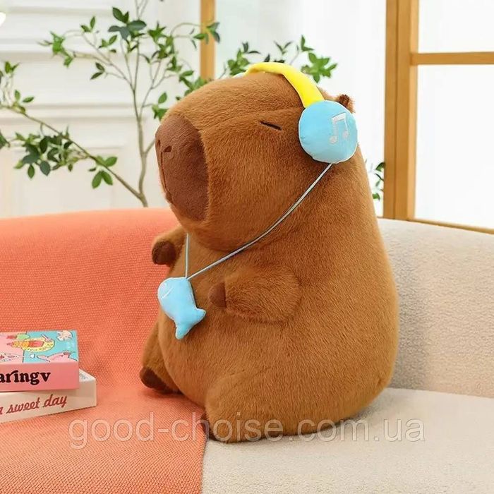М'яка іграшка Капібара в навушниках 30см, Трендова іграшка Капібара