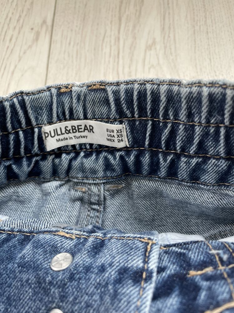 Jeansowa mini krótka spódnica wyższy stan strzepiona denim xs