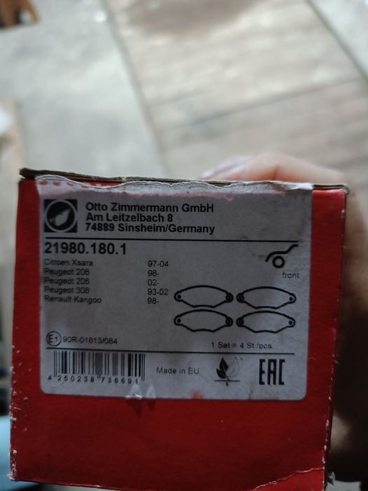 Передні тормозні колодки на Рено кенго 219801801 Zimmermann